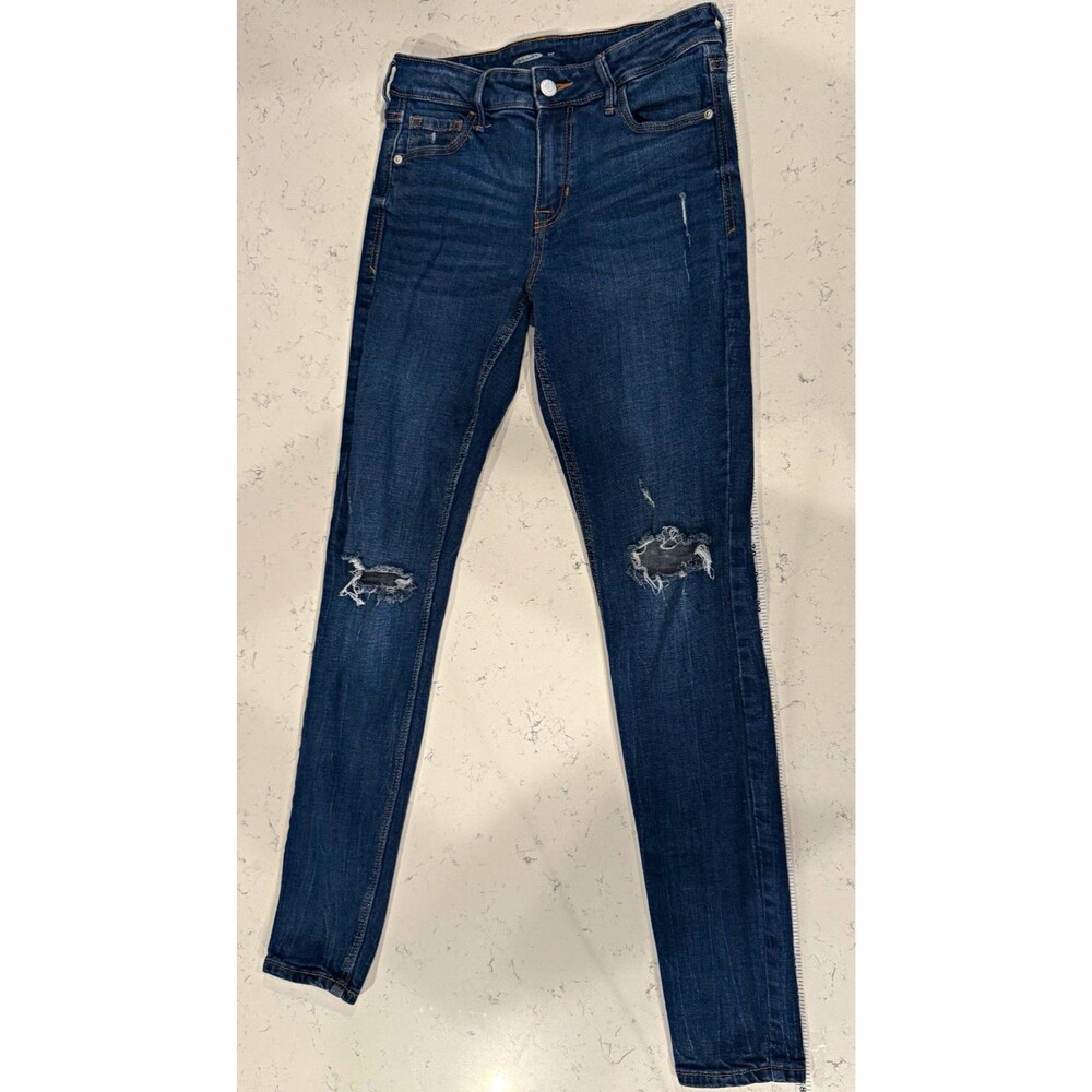 Old Navy Rockstar Super Skinny Jeans Women’s Size 10 Blue Dark Wash Distressed